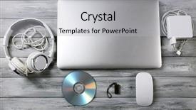  Presentation with cyber stalking computer laptop suffering - Cool new slide set with laptop and other computer accessories backdrop and a light gray colored foreground