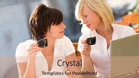  Presentation with laptop - Cool new theme with laptop and paperworks drinking coffee backdrop and a coral colored foreground