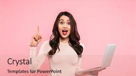  Presentation with long hair - Presentation theme consisting of laptop and pointing finger upward background and a coral colored foreground