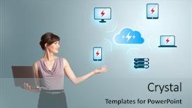  Presentation with green cloud computing - Colorful presentation theme enhanced with laptop and presenting cloud computing backdrop and a  colored foreground