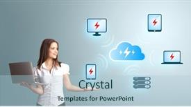  Presentation with cloud computing - Amazing slide set having laptop and presenting cloud computing backdrop and a light blue colored foreground