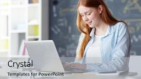  Presentation with sad lonely student sitting - Colorful slide set enhanced with laptop and searching for necessary backdrop and a light gray colored foreground