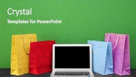  Presentation with plastic bag - Cool new PPT theme with laptop and shopping bags backdrop and a seafoam green colored foreground