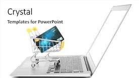  Presentation with shopping trolley - Audience pleasing PPT theme consisting of laptop and small shopping trolley backdrop and a white colored foreground