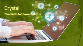  Presentation with network marketing - Colorful PPT layouts enhanced with laptop and social media backdrop and a tawny brown colored foreground