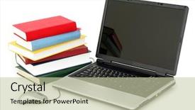  Presentation with stack books - Presentation theme consisting of laptop and stack of books background and a mint green colored foreground