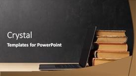  Presentation with learn - Theme having laptop-and-stack-of-books background and a dark gray colored foreground