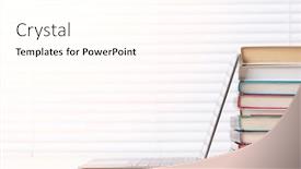  Presentation with stack books - Slides enhanced with laptop-and-stack-of-books background and a cream colored foreground