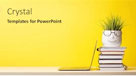  Presentation with learn - PPT layouts with laptop-and-stack-of-notepads background and a white colored foreground