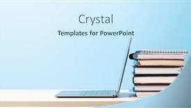  Presentation with learn - Presentation theme consisting of laptop-and-stack-of-notepads background and a cool aqua colored foreground