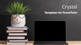  Presentation with learn - Presentation enhanced with laptop-and-stack-of-notepads background and a dark gray colored foreground