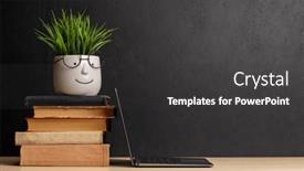  Presentation with stack - Presentation theme with laptop-and-stack-of-notepads background and a dark gray colored foreground
