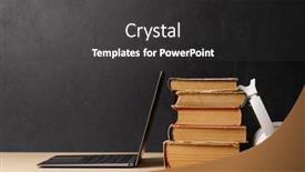  Presentation with learn - Slide deck consisting of laptop-and-stack-of-old background and a dark gray colored foreground