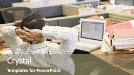  Presentation with files - Slides featuring laptop and stacks of file background and a coral colored foreground