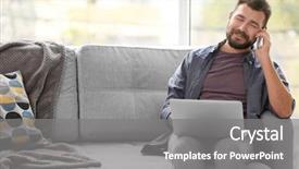  Presentation with laptop - Audience pleasing theme consisting of laptop and talking on phone backdrop and a  colored foreground