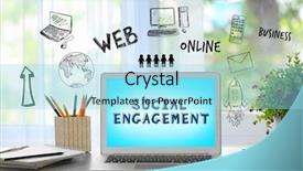  Presentation with how to level up engagement digital workplace gamification - Slide deck with laptop and text social engagement background and a arctic colored foreground