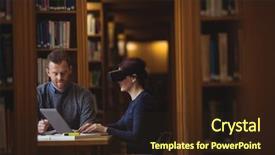  Presentation with working together - PPT theme featuring laptop and virtual reality background and a wine colored foreground