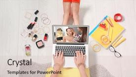 Presentation with makeup artist - Theme having laptop and watching online background and a soft green colored foreground