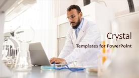  Presentation with lab coat - PPT theme enhanced with laptop and working on research background and a lemonade colored foreground