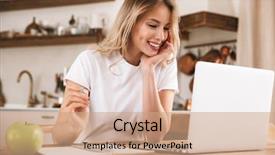  Presentation with writing notes - Colorful slide set enhanced with laptop and writing down backdrop and a coral colored foreground