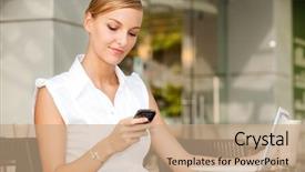  Presentation with internet cafe - Beautiful theme featuring laptop at a cafe backdrop and a coral colored foreground