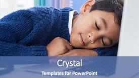  Presentation with amur leopard sleeping - Theme enhanced with laptop at desk in officce background and a  colored foreground