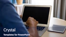  Presentation with social isolation - Presentation theme having laptop at table in nursing background and a navy blue colored foreground