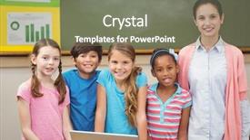  Presentation with elementary school career day and technology and black female teacher - Cool new PPT layouts with laptop at the elementary school backdrop and a gray colored foreground