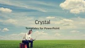  Presentation with laptop - Beautiful slide deck featuring laptop at the green field backdrop and a soft green colored foreground