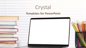  Presentation with pencils - Slide deck enhanced with laptop-books-and-pencils background and a cream colored foreground