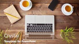  Presentation with workplace - PPT theme consisting of laptop-cellphone-and-other-business background and a  colored foreground