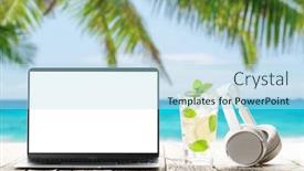  Presentation with business remote work - Presentation theme featuring laptop-cocktail-and-headphones background and a  colored foreground