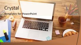  Presentation with workplace - Cool new presentation theme with laptop coffee - workplace with notebook office supplies backdrop and a lemonade colored foreground