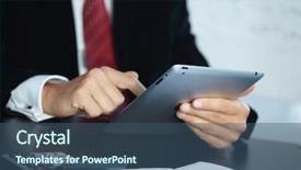  Presentation with digital identity theft - Presentation design having laptop computer - businessmen with digital tablet background and a ocean colored foreground