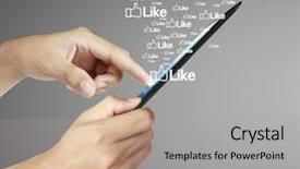  Presentation with touch screen - Slides having laptop computer - hands are pointing on touch background and a light gray colored foreground