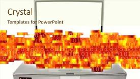  Presentation with coding binary code blue polygonal - PPT theme featuring laptop computer and binary codes background and a cream colored foreground