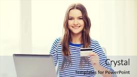  Presentation with teenage girl - Colorful theme enhanced with laptop computer and cradit card backdrop and a light blue colored foreground