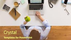  Presentation with green office - PPT theme enhanced with laptop computer and green apple background and a  colored foreground