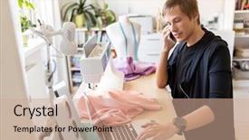  Presentation with tailoring - PPT layouts having laptop computer and sewing machine background and a  colored foreground