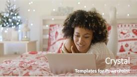  Presentation with christmas girl - Slides having laptop computer and video background and a coral colored foreground