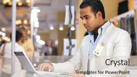  Presentation with indian - Slide deck having laptop computer at trade show background and a lemonade colored foreground