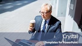  Presentation with old people - Beautiful presentation theme featuring laptop computer drinking coffee backdrop and a  colored foreground