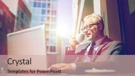  Presentation with people street - Colorful slide deck enhanced with laptop computer drinking coffee backdrop and a soft green colored foreground