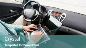  Presentation with connected car - Colorful slide deck enhanced with laptop computer driving car backdrop and a teal colored foreground