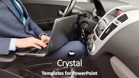  Presentation with connected car - PPT theme enhanced with laptop computer driving car background and a  colored foreground
