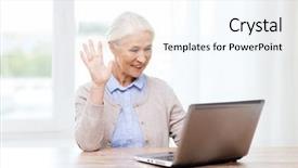  Presentation with information communication technology - Audience pleasing presentation design consisting of laptop computer having video chat backdrop and a sky blue colored foreground