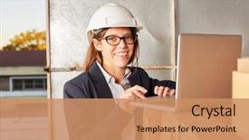  Presentation with successful - Audience pleasing presentation consisting of laptop computer in her logistics backdrop and a coral colored foreground