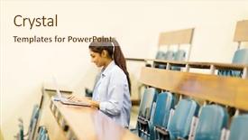  Presentation with lecture hall - PPT theme having laptop computer in lecture hall background and a cream colored foreground