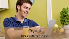  Presentation with computer - Colorful PPT layouts enhanced with laptop computer in the kicthen backdrop and a coral colored foreground