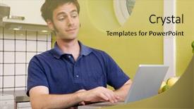  Presentation with computer - Slides having laptop computer in the kicthen background and a yellow colored foreground